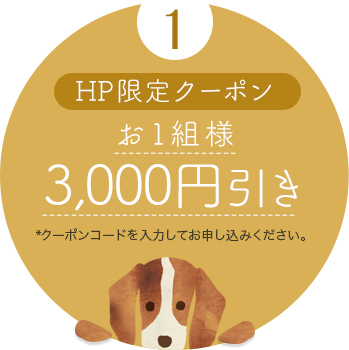 1 HP限定クーポン お1組様3,000円引き